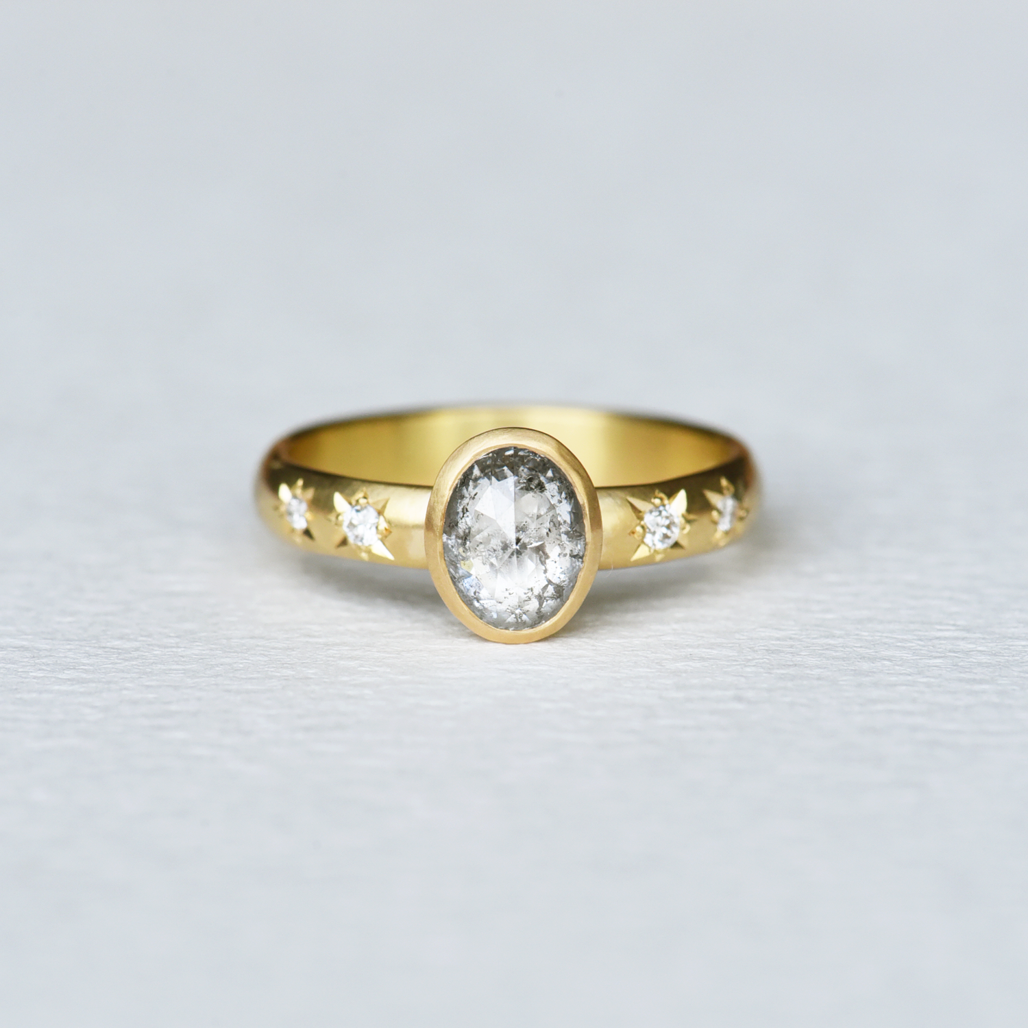 1.10 CARAT ROSE CUT SALT + PEPPER 18K DIAMOND RING SIZE 8