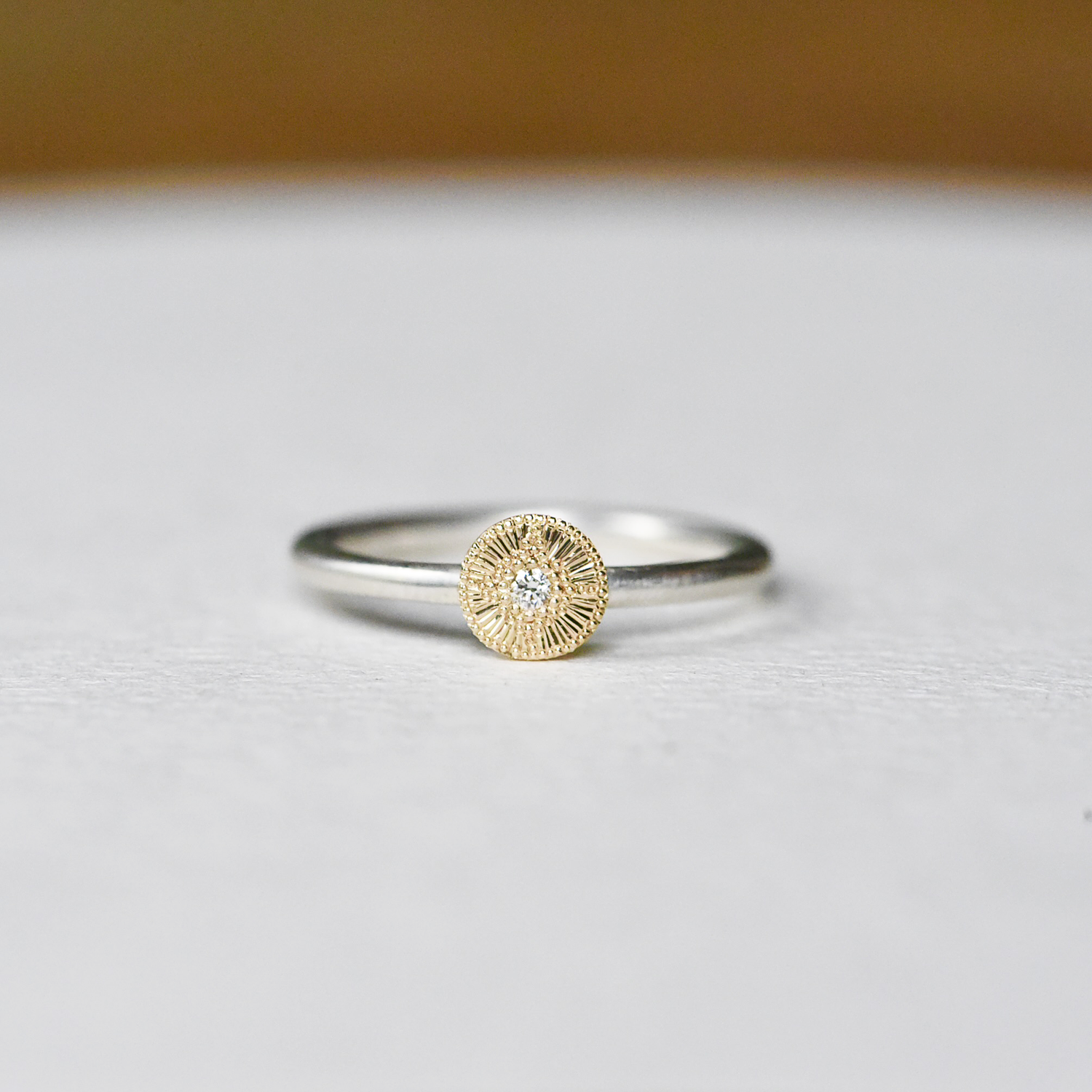 REBORN ENGRAVED SILVER +14K DIAMOND RING