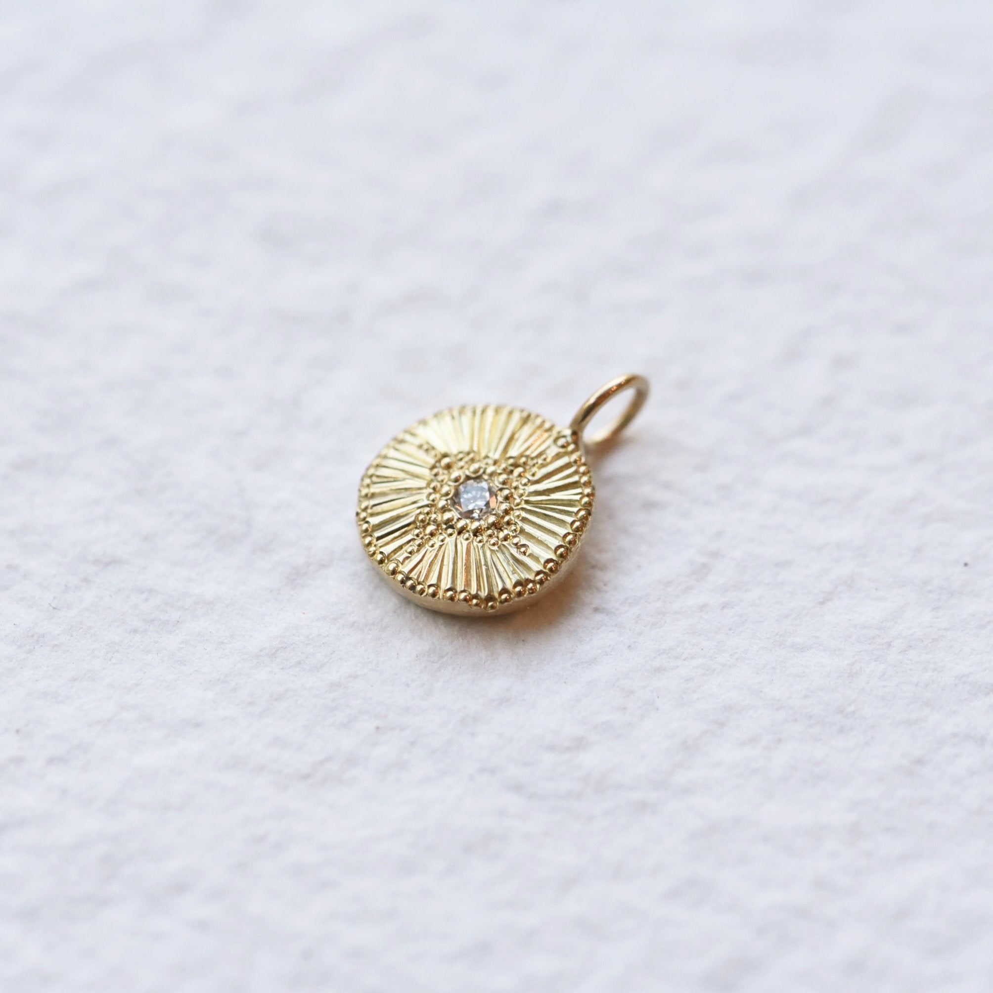 18K yellow gold diamond engraved charm by Corkie Bolton Jewelry