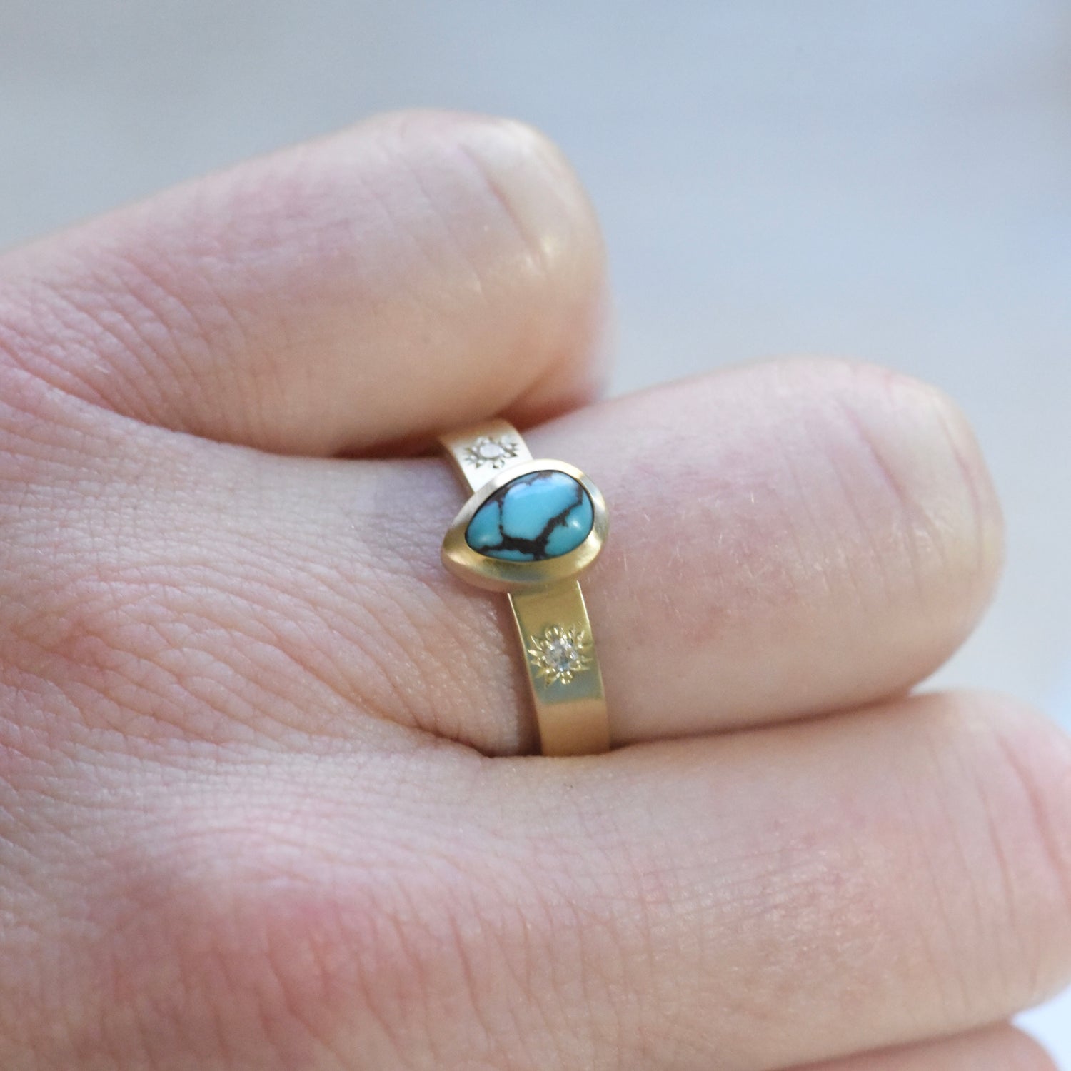 'A LITTLE EXTRA' TURQUOISE, DIAMOND AND GOLD RING SIZE 7