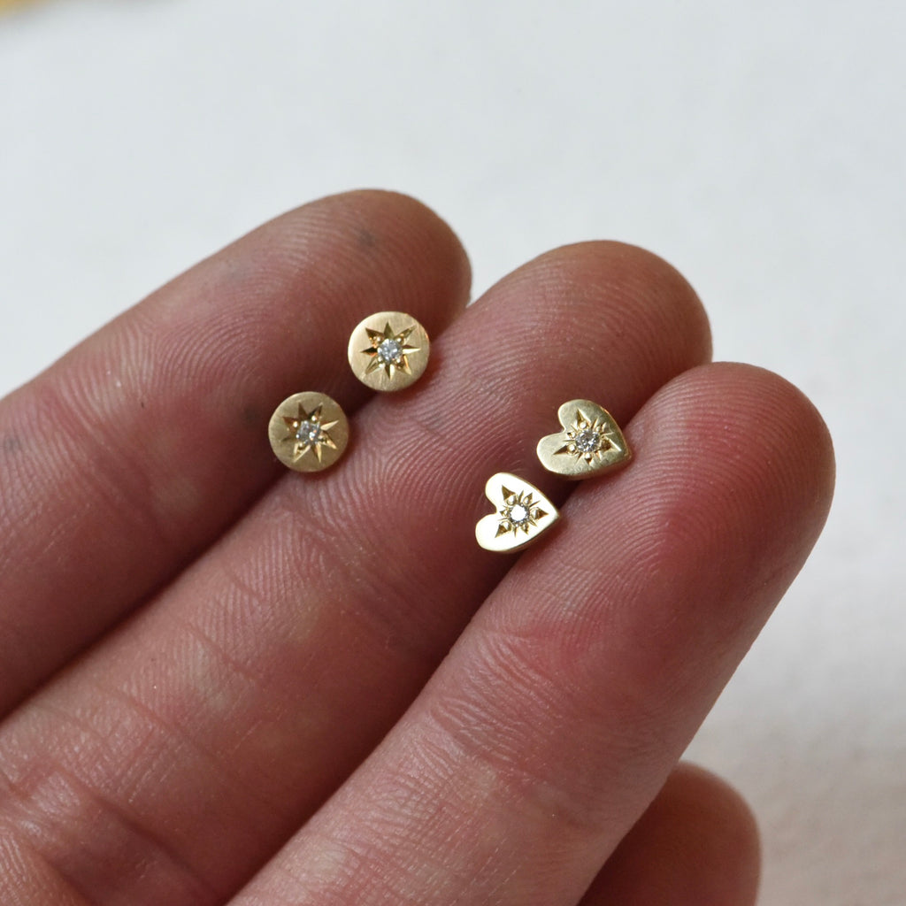 Sixze comparison of diamond and gold studs from Corkie Bolton Jewelry