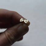 HEART SHAPED HAND ENGRAVED 14K GOLD AND DIAMOND STUDS BY CORKIE BOLTON JEWELRY