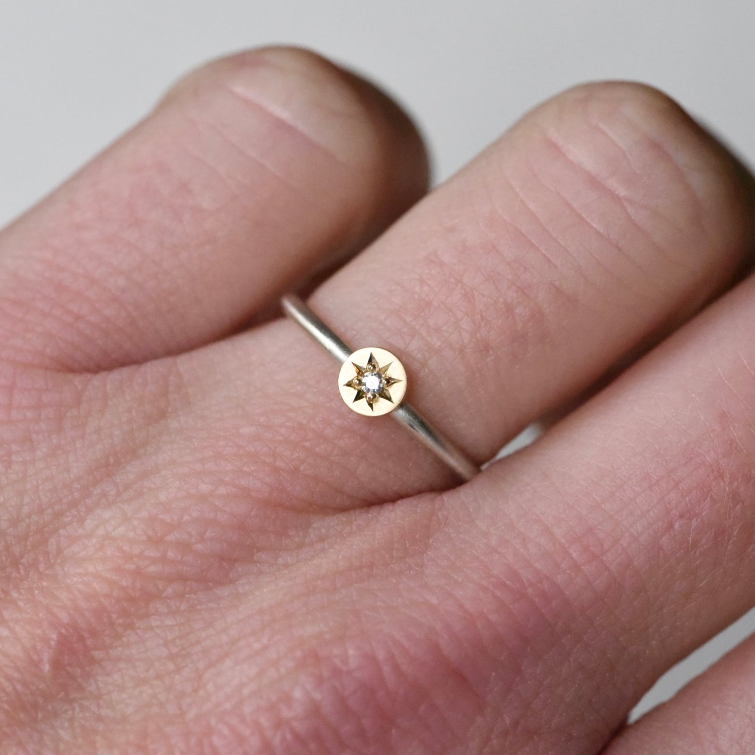 Engraved Star Setting Diamond Stacker Rings