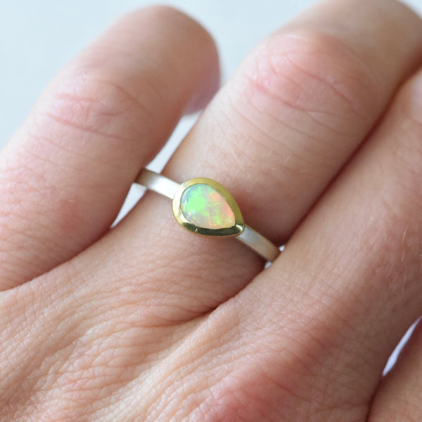 AUSTRALIAN OPAL TEARDROP RING SIZE 6 ON A HAND