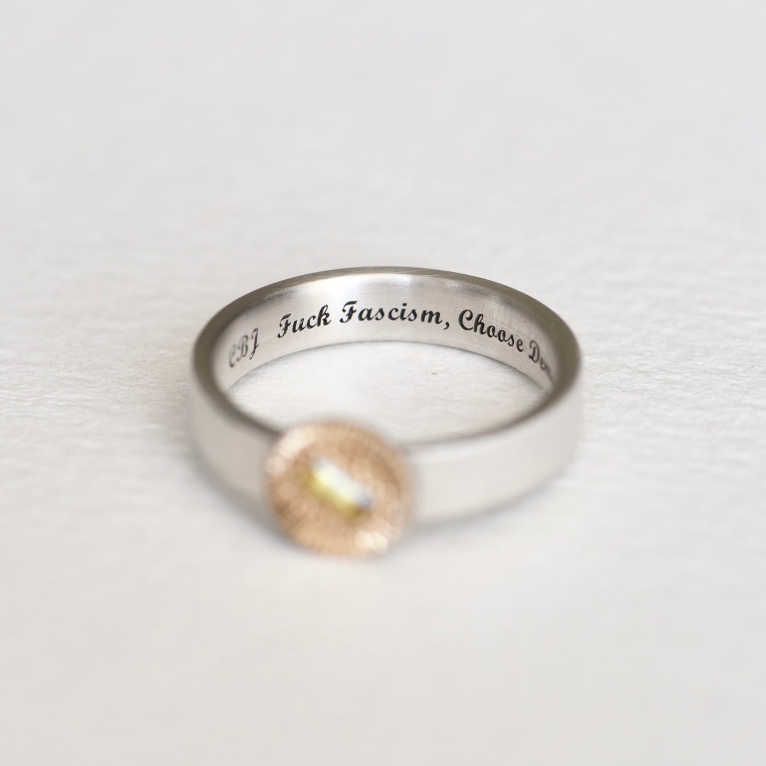 F*** FASCISM SAPPHIRE 14K + SILVER RING SIZE 7