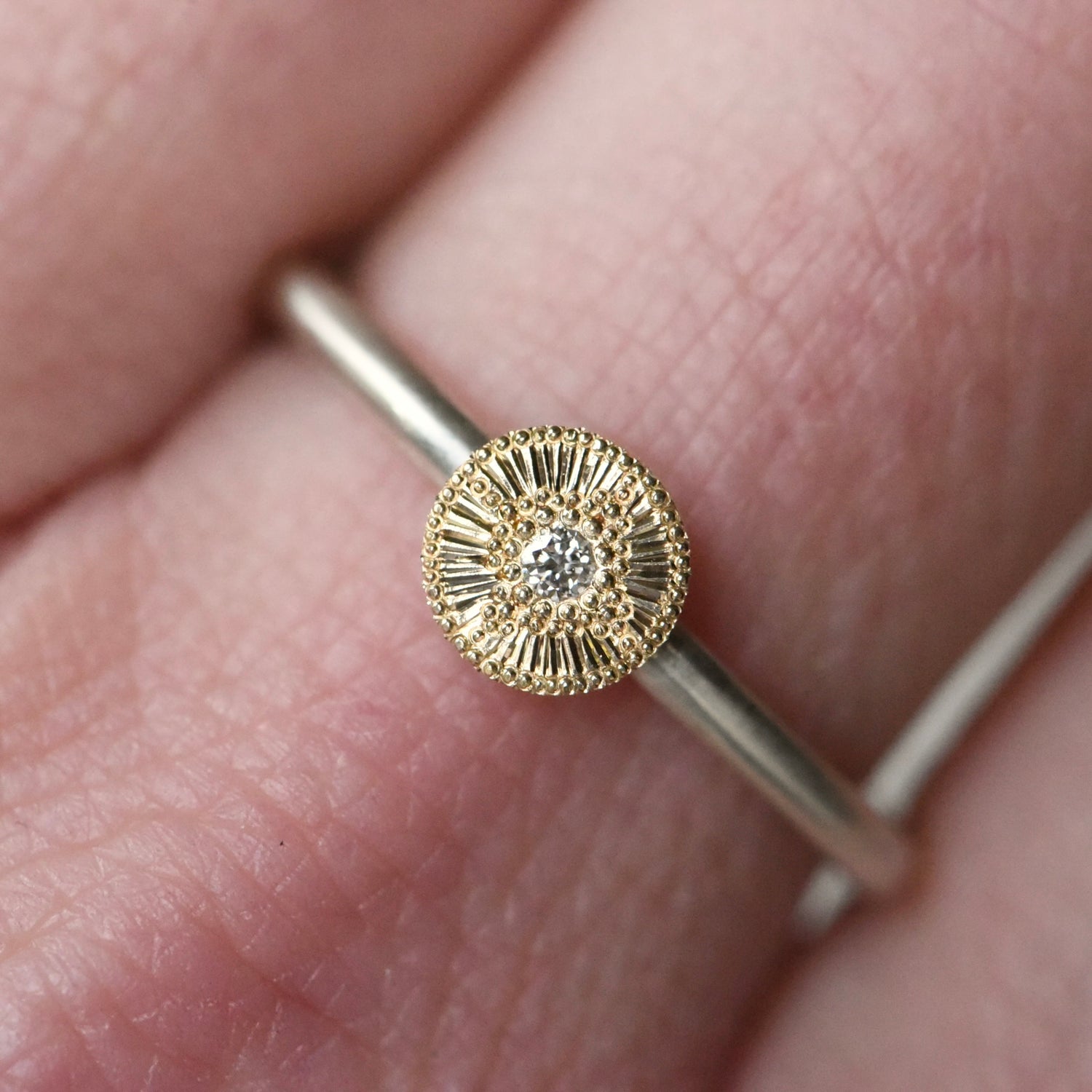Engraved Diamond Gold + Silver Ring Size 8