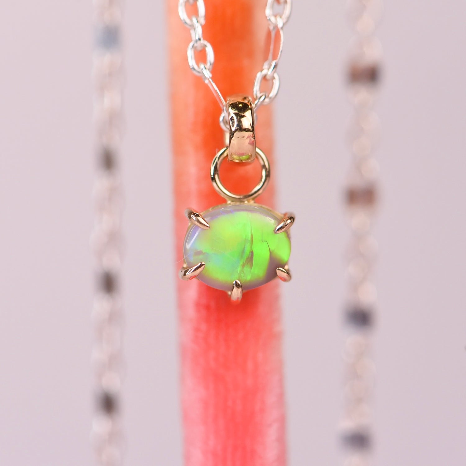 Australian Black Opal Five Prong Necklace
