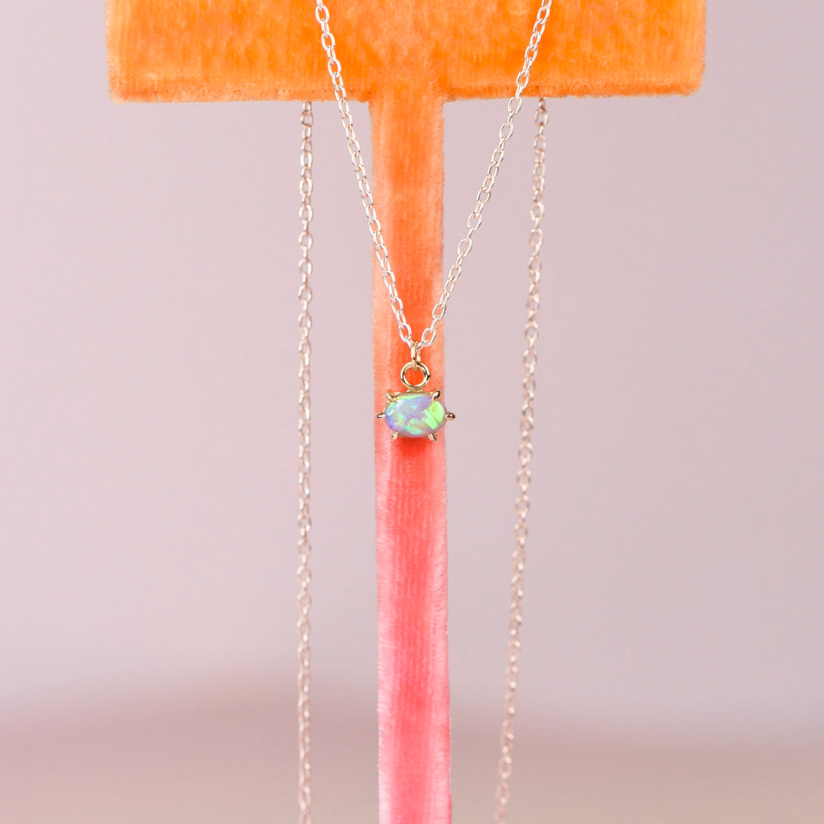 Australian Black Opal Six Prong Necklace