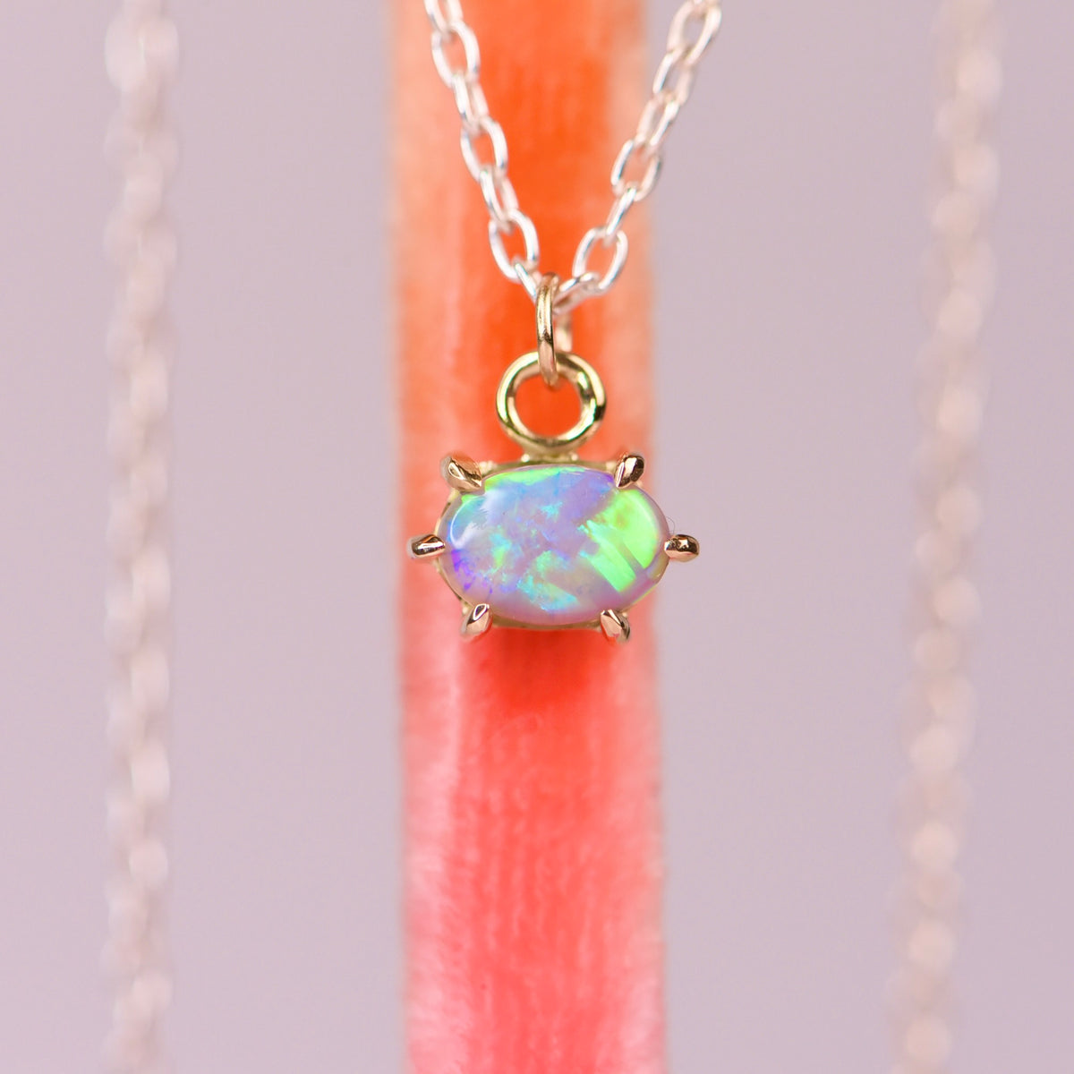 Australian Black Opal Six Prong Necklace