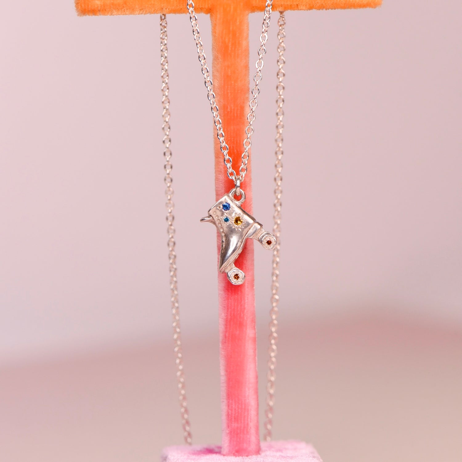 Vintage Roller Skate Sapphire + Diamond Charm Necklace