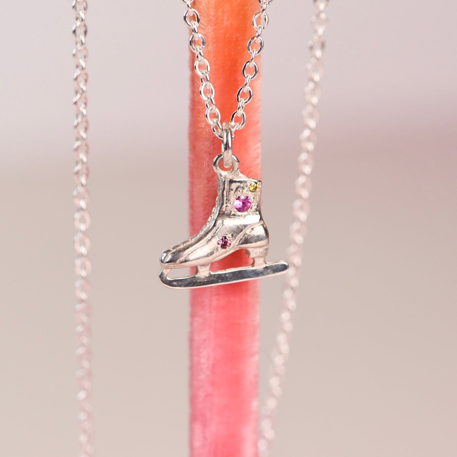 Vintage Ice Skate Sapphire Charm Necklace