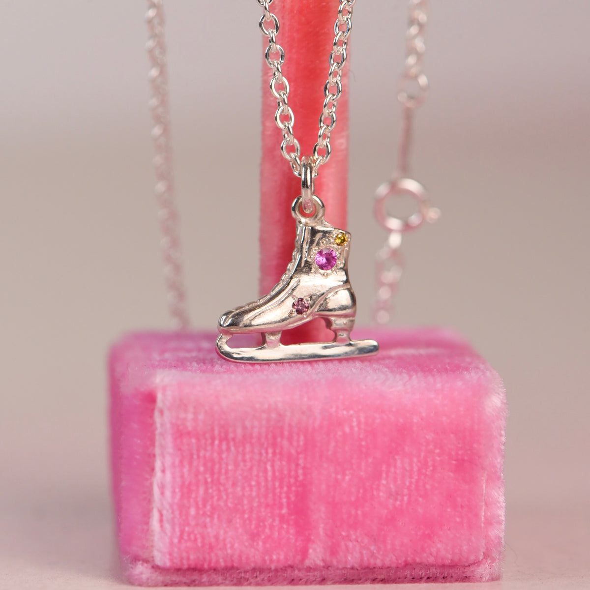 Vintage Ice Skate Sapphire Charm Necklace