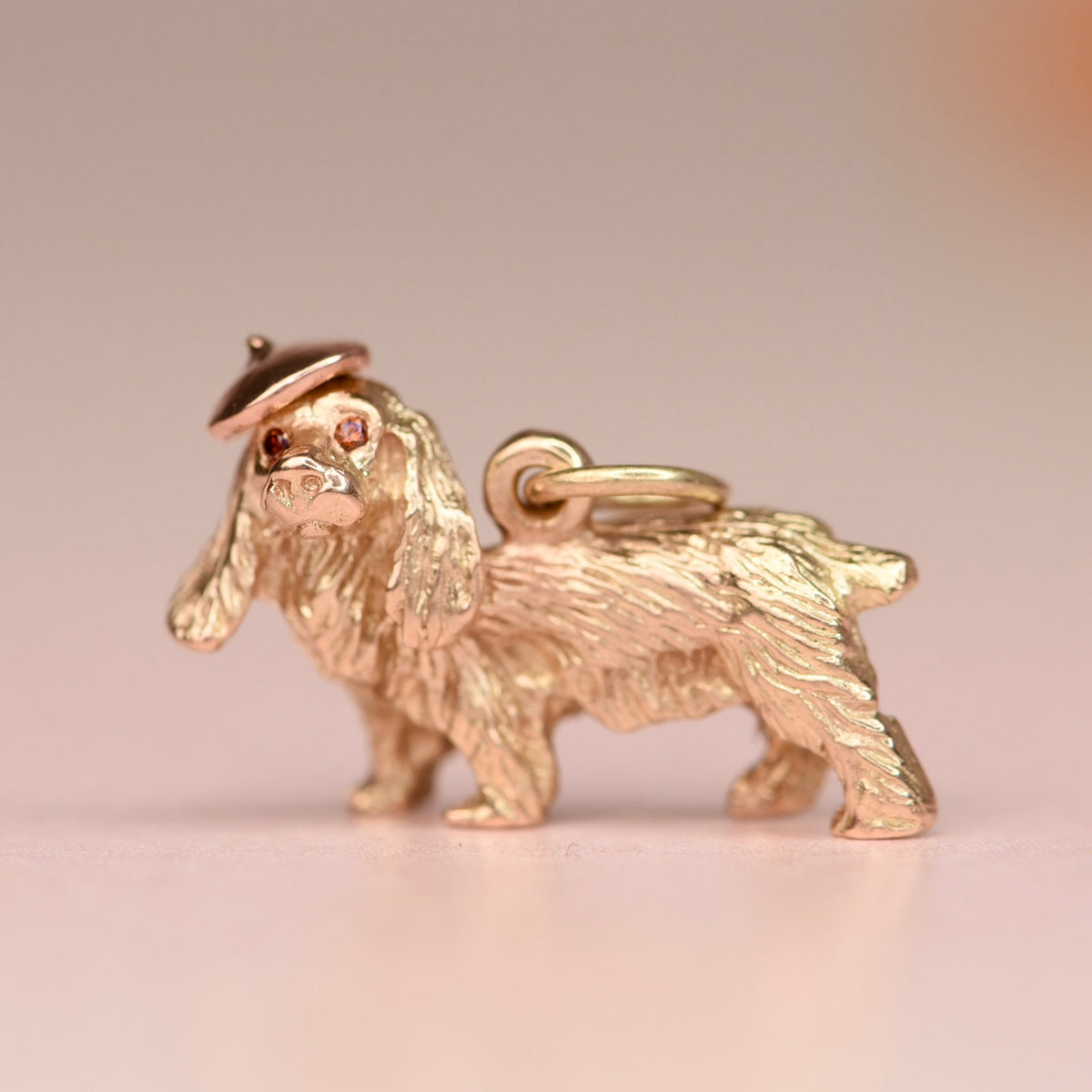 Vintage Cocker Spaniel 14k Dog Charm With Beret
