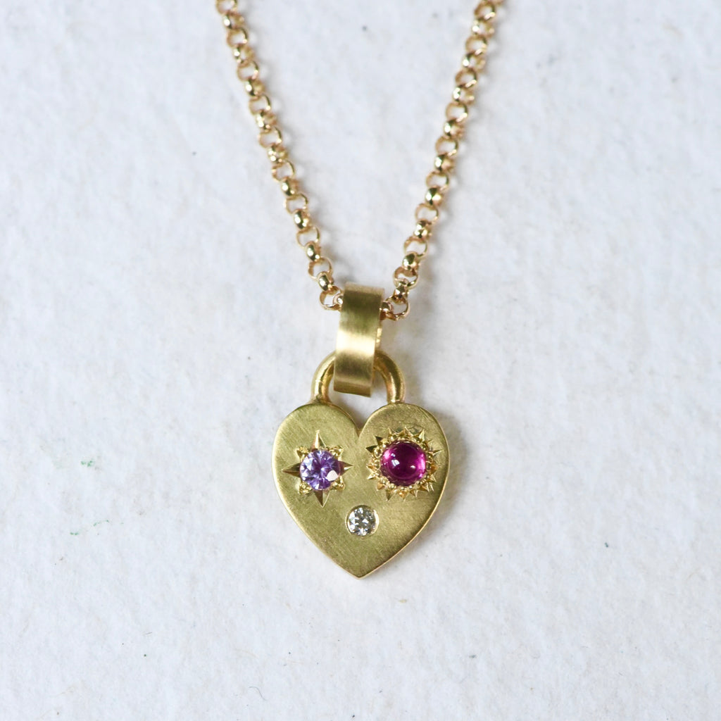 18k Heart Charm with sapphires and diamond by Corkie Bolton Jewelry