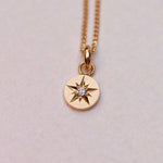 detail of Engraved Star Diamond Charm 14K Gold Necklace