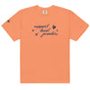 Light orange (Terracotta), short-sleeve T-shirt with a navy blue design on the front. The design includes the phrase "support local jewelers" in cursive font, accompanied by small star-like shapes and a heart with a sparkle inside. A small star detail is featured on the left sleeve.