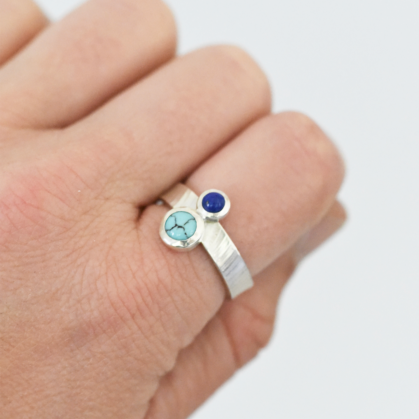 DOUBLE TURQUOISE + LAPIS RING SIZE 8.25