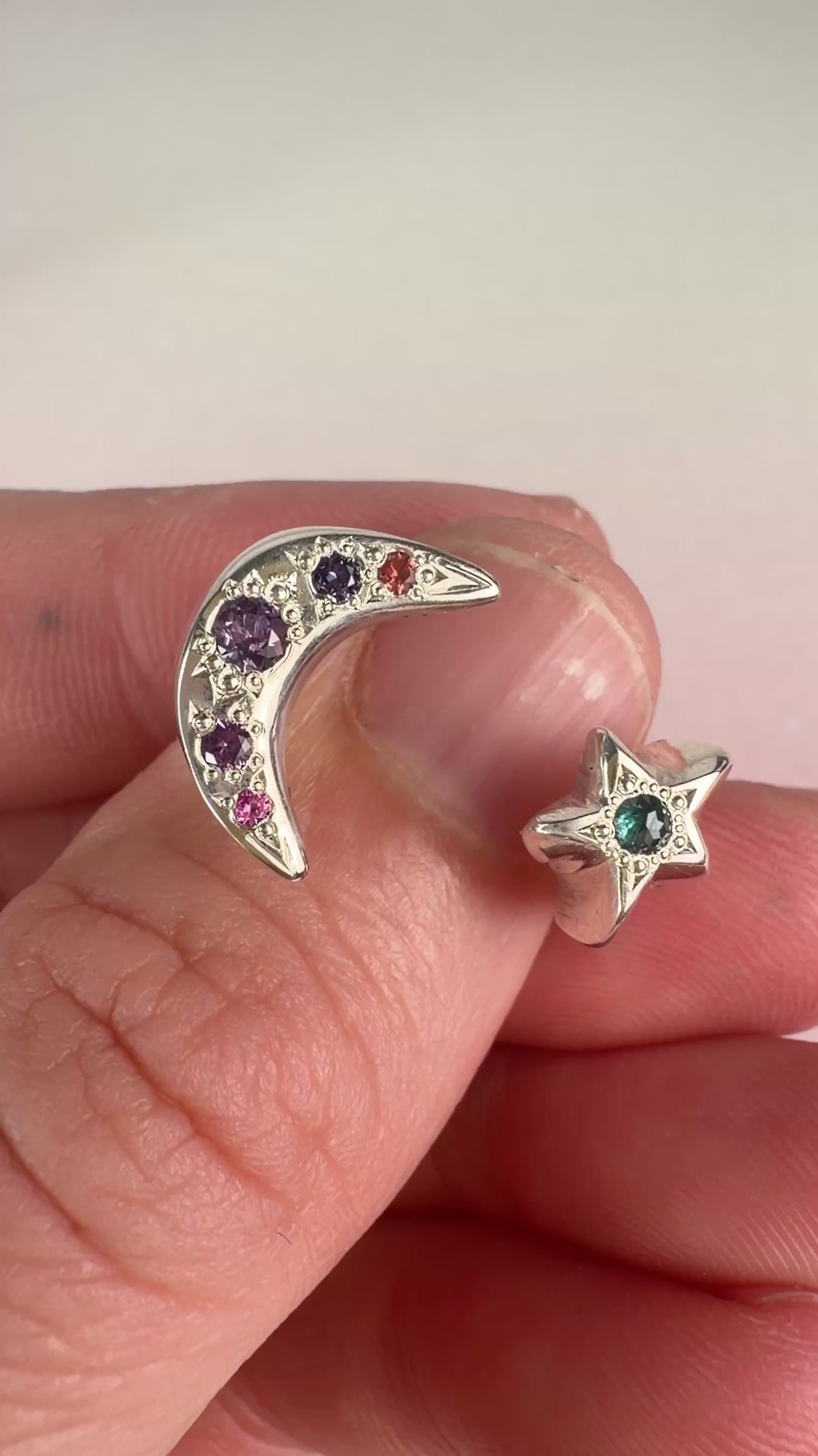 Vintage Open Ring with star and moon, set with sapphires and diamonds.