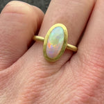 Video of Australian Opal statement ring in recycled 18k yellow gold.