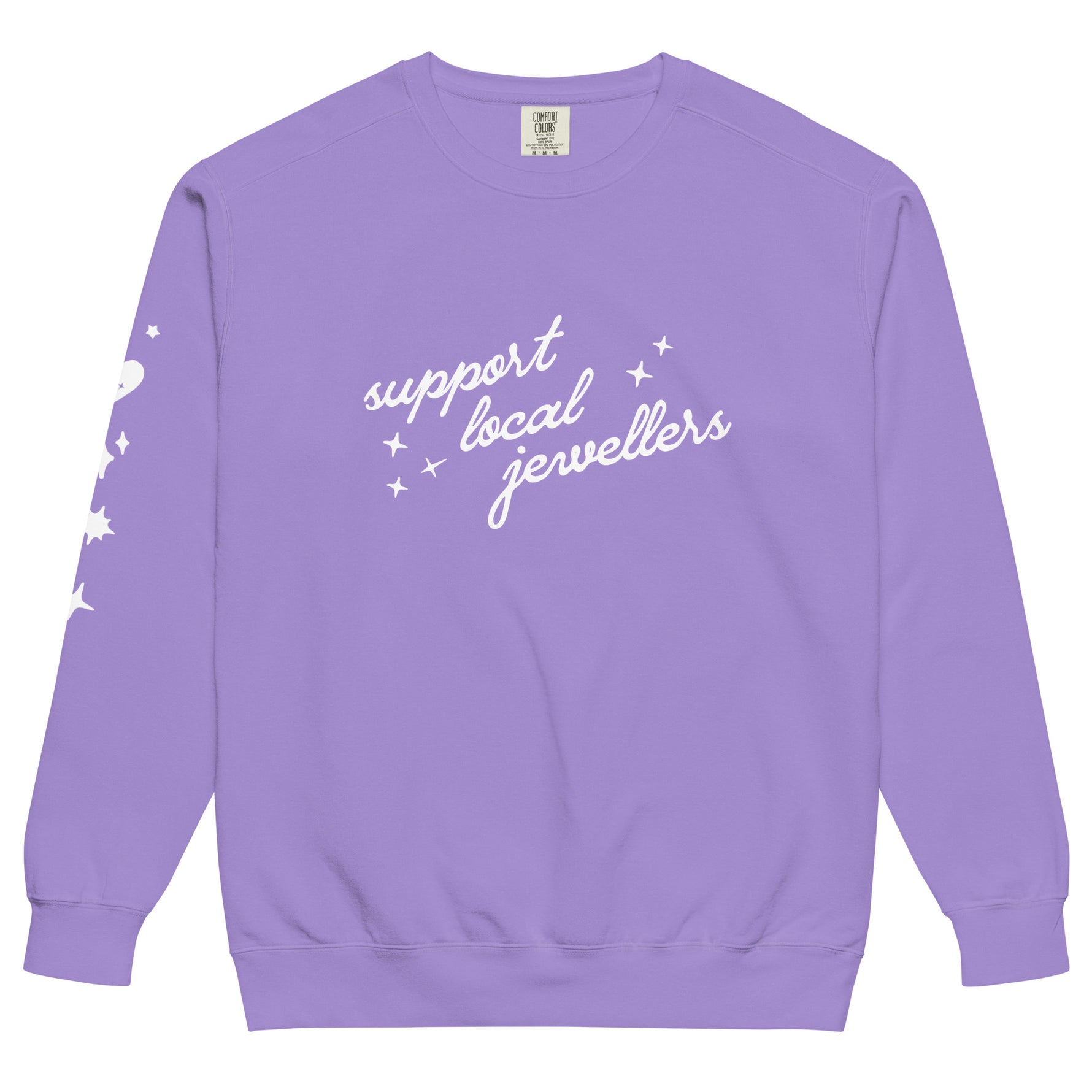 Support Local Jewellers Sparkle Edition sweatshirt in violet – cozy cotton blend with sparkle graphic