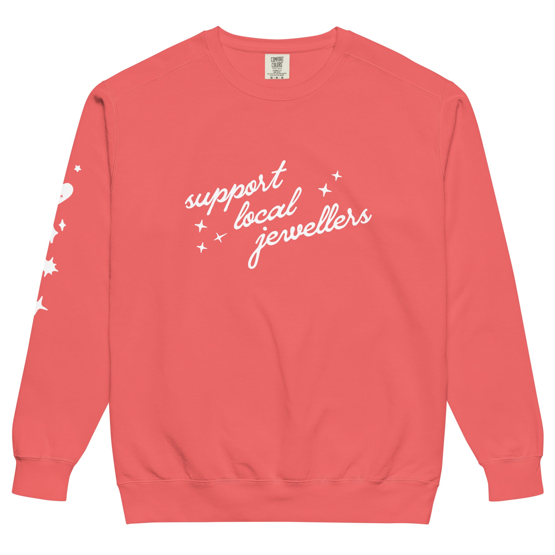 Support Local Jewellers Sparkle Edition sweatshirt in watermelon pink – bold unisex sweatshirt with sparkle graphic