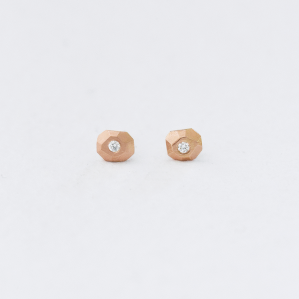 ROSE GOLD FACETED DIAMOND STUDS BY CORKIE BOLTON JEWELRY