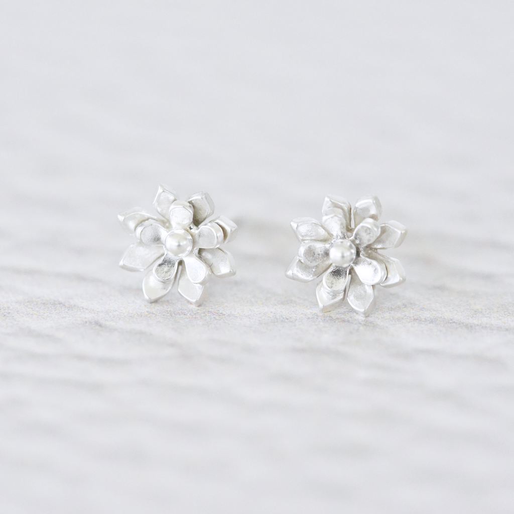 Fabulously floral, these handcrafted silver studs are miniature versions of one of my favorite flowers: the Dahlia.