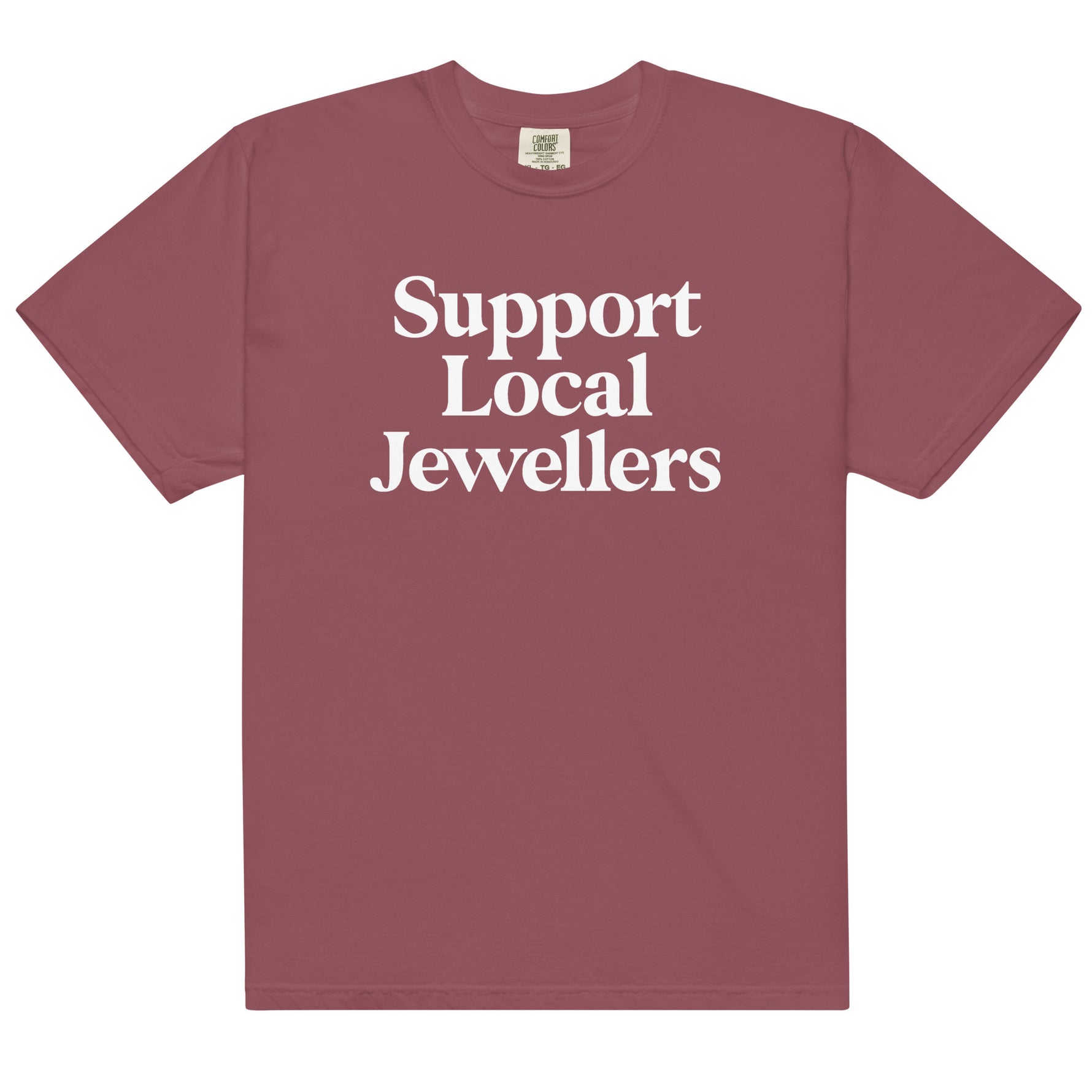 Unisex jeweller t-shirt in brick red – structured cotton tee for jewellers and artists