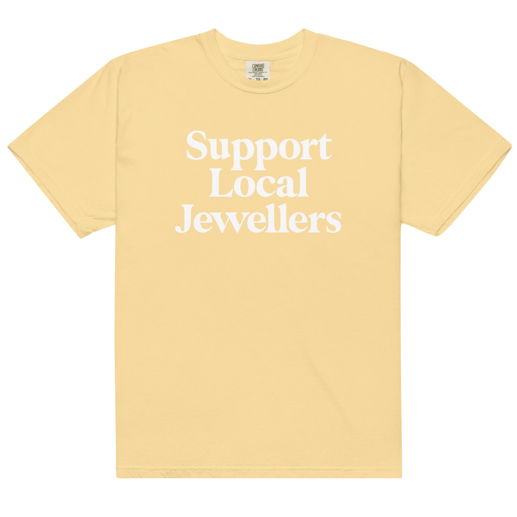 Unisex jeweller t-shirt in butter yellow – cheerful cotton tee for jewellers and creatives