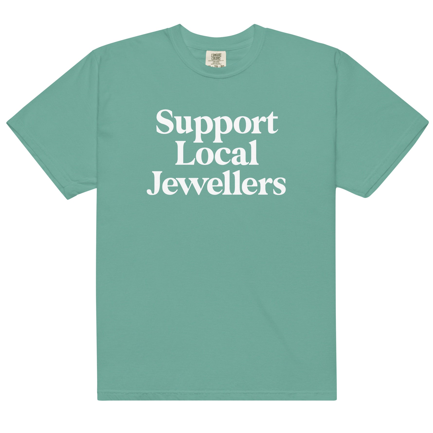 Unisex jeweller t-shirt in seafoam green – breathable cotton tee for local artists